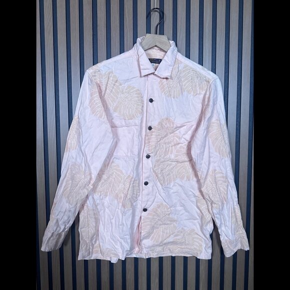 Sun Surf Hawaiian Shirt Medium 15.5 Mens Pink Long Sleeve Bikini Bottom Art - Picture 1 of 7